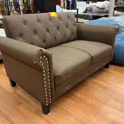 Brown Tufted Loveseat