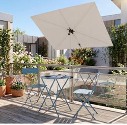New in box -6x4 FT Balcony Umbrella, 360° Roating Rectangular Tilt Parasol UV 50+ Powder-coated Steel Pole Outdoor Umbrella for Apartment, Patio, Beig