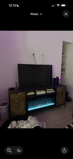 Electric Fireplace TV Stand | Wood & Black Media Console