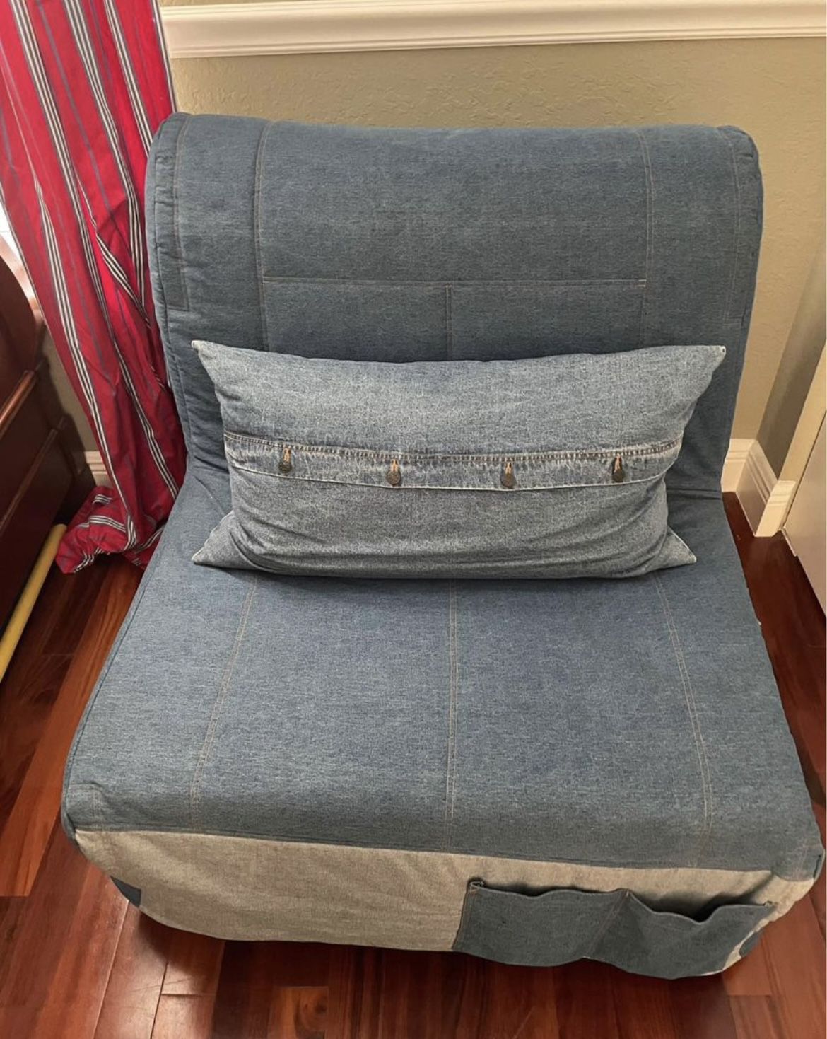 IKEA Convertible Chair To Reclining  Bed With Denim Cover, Storage 
