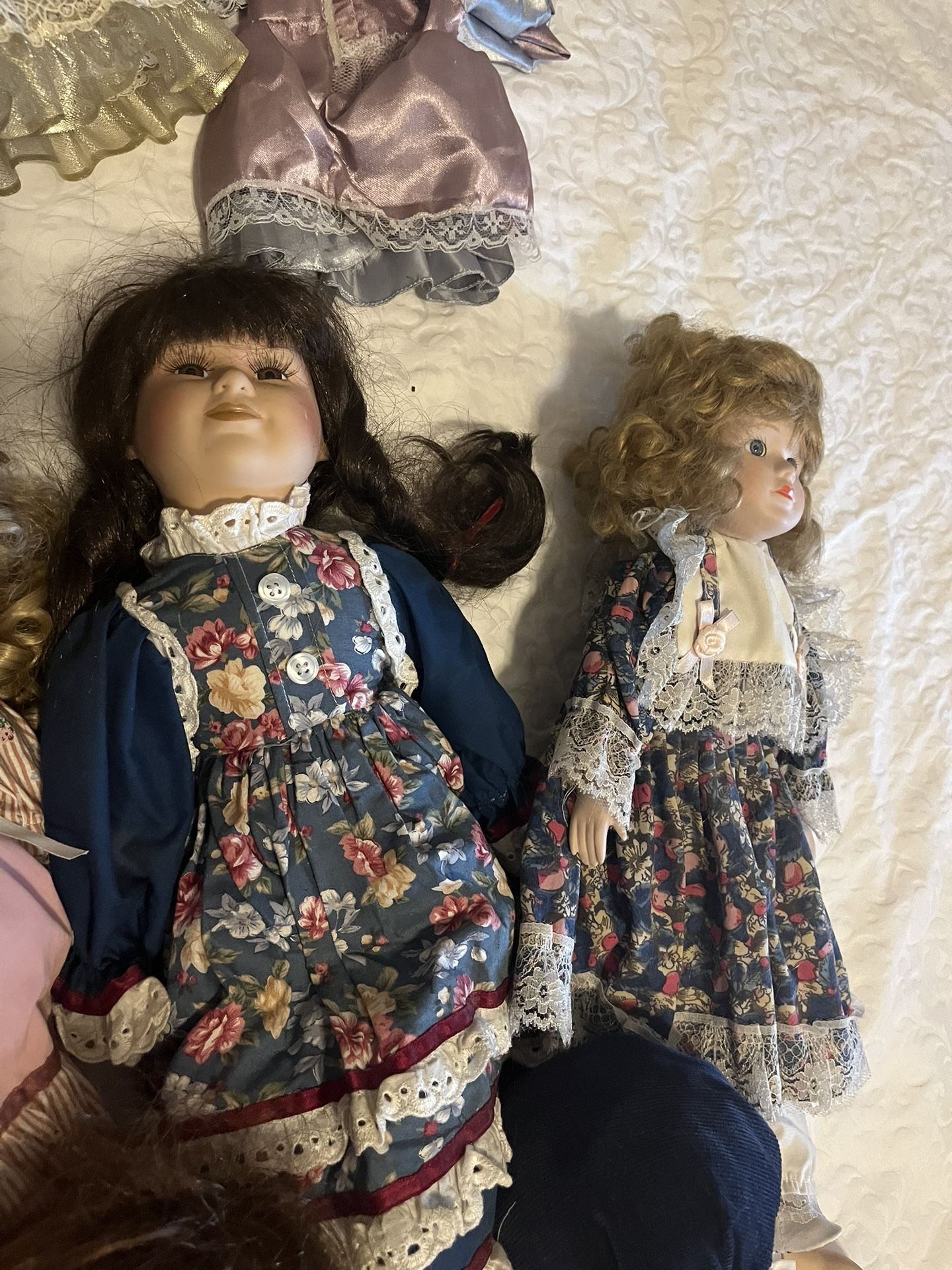 Collection Of Vintage Dolls From Europe Very Old Some With Stands