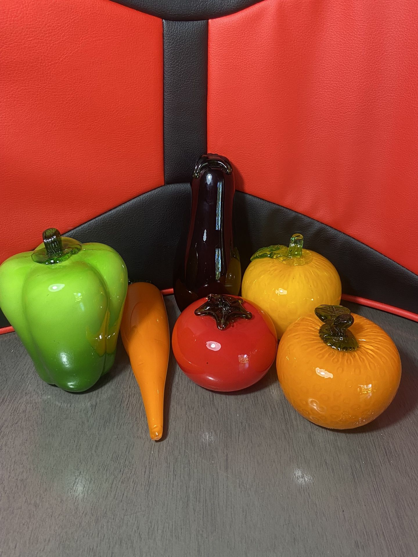 Vintage Murano Style Art Glass Hand-Blown Fruit and Vegetables Lot 6 piece set