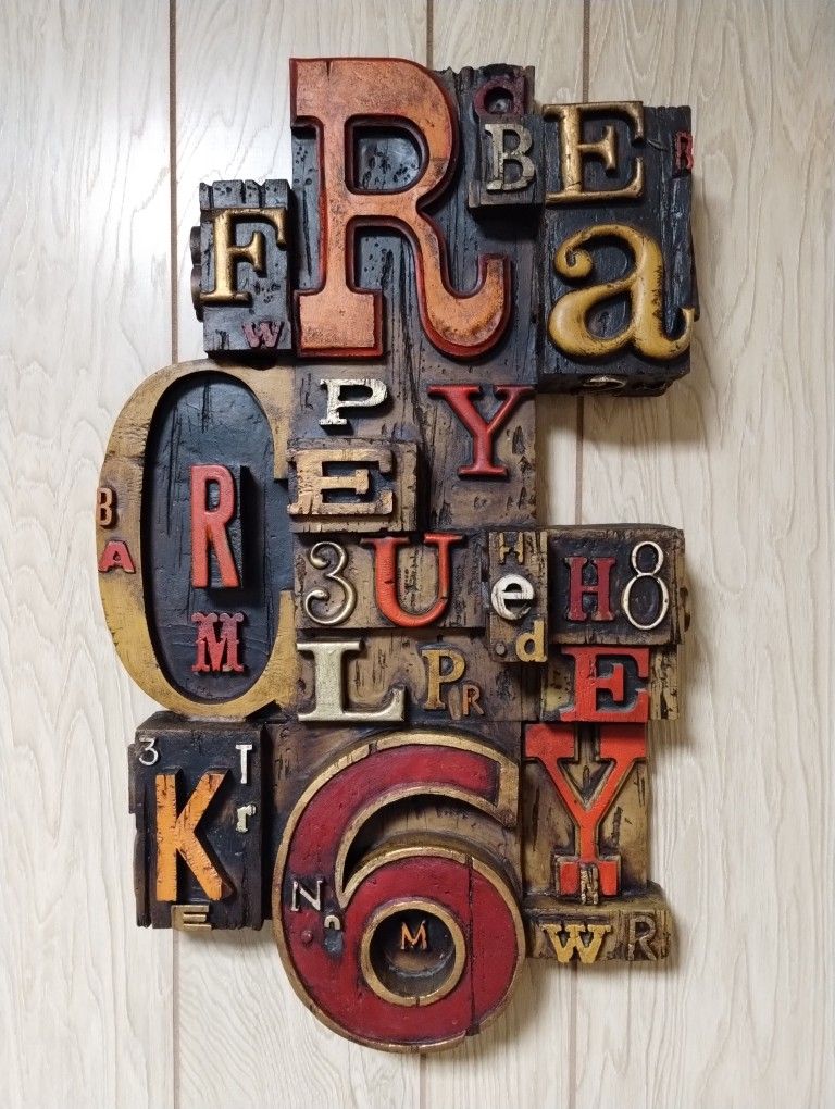 Mid Century Wall Sculpture Typeface Art by Vanguard Studios 3D Letters Numbers Typography 1971
