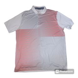 NIKE Golf Dri-Fit Polo Shirt Mens XL White Gray Orange Stripes Tour Performance