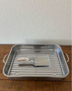 3-Pc Stainless Steel Lasagna/Roaster Set - Pan, Rack & Spatula - New