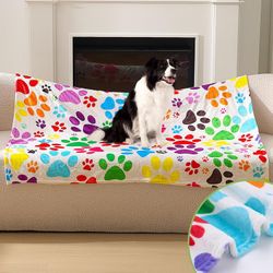 BRELING Soft Dog Pet Blanket with Paw Prints Colorful 50"x40" (NEW)