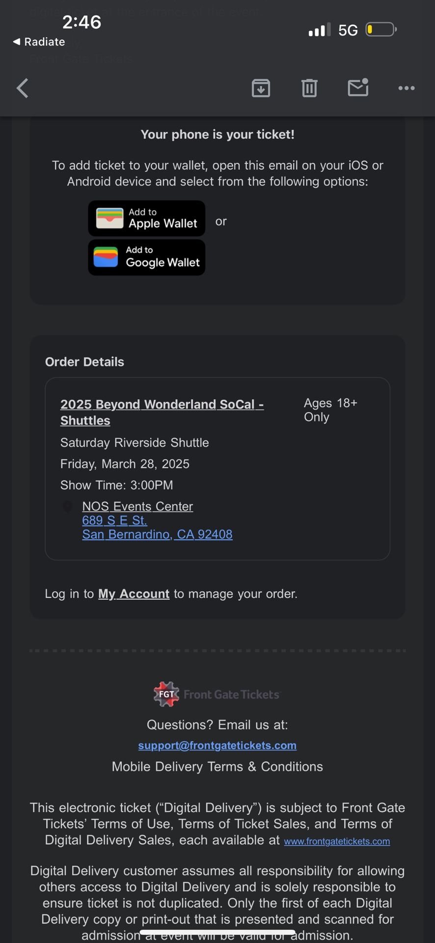 BEYOND WONDERLAND SHUTTLE PASS RIVERSIDE