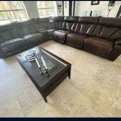Leather Reclining Sofa (4 Recliners)- Great Condition