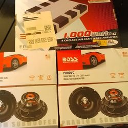 Boss New  Pair of 8"  SubWoofers and Amplifier 