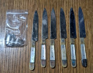 Vintage 6 Desert Knifes by Uchatius Bronze, Mother of Pearl Handle