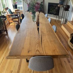 Custom Large Live Edge Slab Dinning Room Table With Chairs