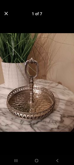 $10 Vintage Raimond Silver-plate Hammered Tray With Ornate Handle. Mid Century. Just the Tray