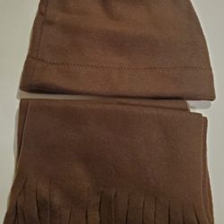 New Chocolate Color Fleece Beanie Hat and Scarf Adult sz Hand Crafted