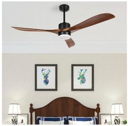 Ceiling Fans with Lights Remote Control, 56" Indoor Wood Ceiling Fan with Light Memory for Patio Gazebo Living Room Bedroom, Walnut & Matte Black