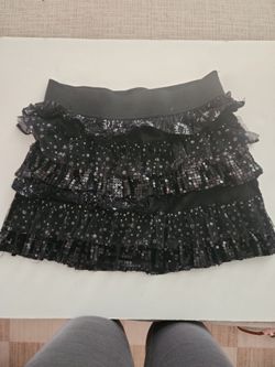 Black Sequin Tiered Ruffle Mini Skirt