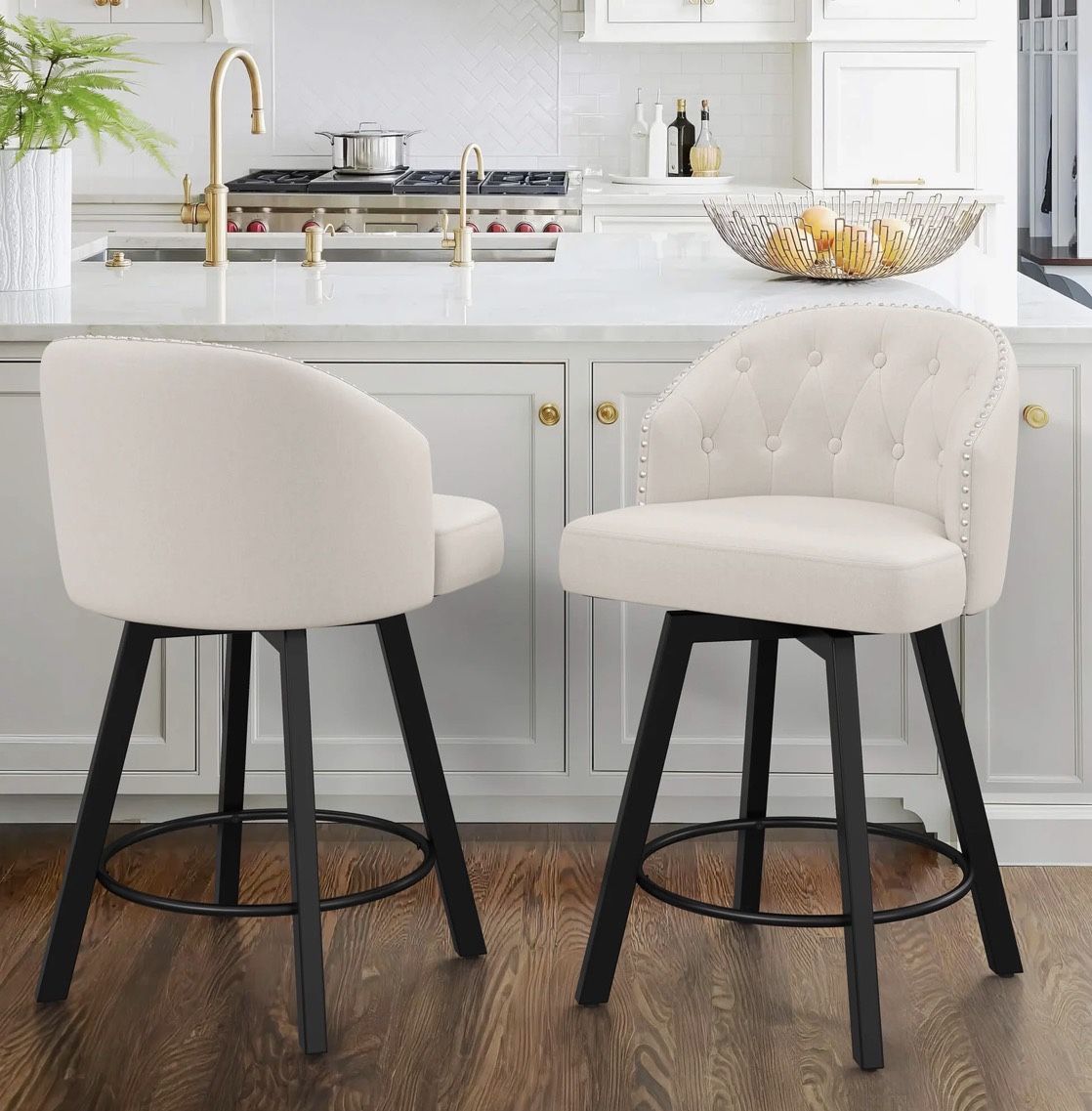 2X Beige Color 26” Swivel Fabric Barstool 