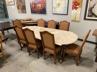 ETHAN ALLEN Wrought Iron and Emperador Marble Dining Set