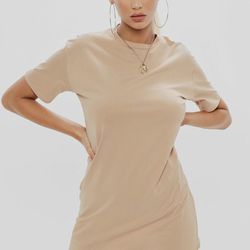 Misguided Corset T-shirt Dress In Beige Size 2