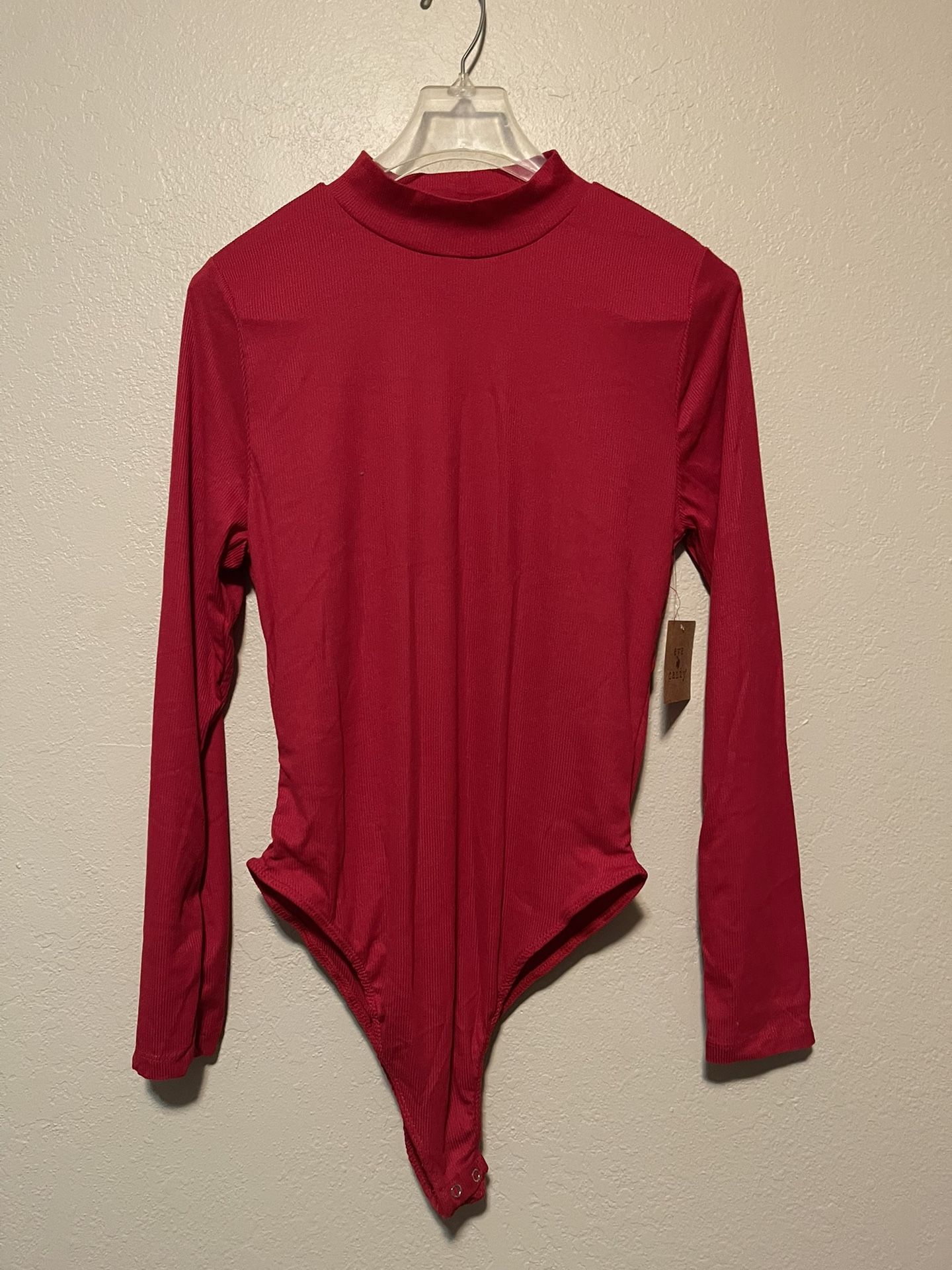 Eye Candy, Women’s Red Long Sleeve Stretchy Turtleneck Bodysuit, Size XL NWT