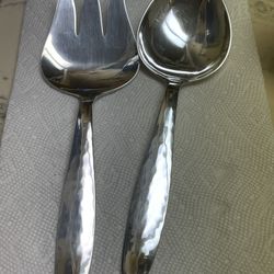 9 Oz  Allan Adler Hand Hammered Sterling Silver Salad Set.
