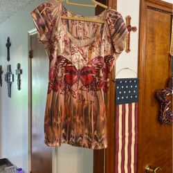 Cute Taupe Butterfly Top Size M
