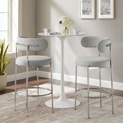 4 Gray And Silver Metal Counter Height Bar Stools