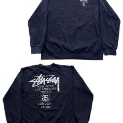 Stussy World Wide Pullover Crewneck Sweatshirt Mens Medium