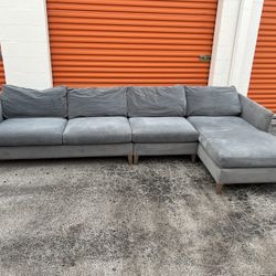 Crate & Barrel Gray Velvet Sectional Sofa