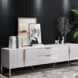 Aro Modern White Wood TV Stand With 2 Drawers & 4 Doors Media