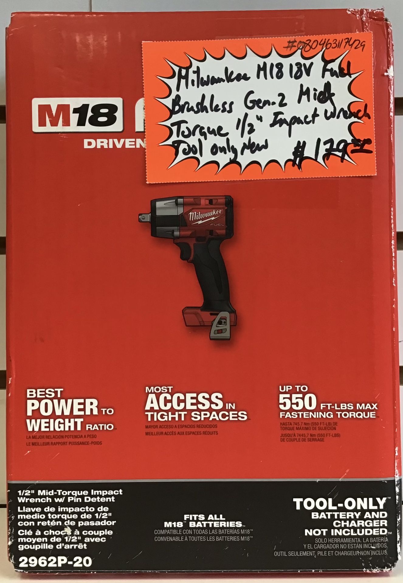 Milwaukee M18 18V Fuel Brushless Gen-2 Mid Torque 1/2” Impact Wrench Tool Only New