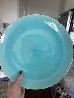 Shimmery Blue Ceramic Dinner Plate Set With Bowls 