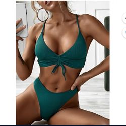 Swimsuit Cinched Ribbed Lace Up Brazilian Bikini Swimwear