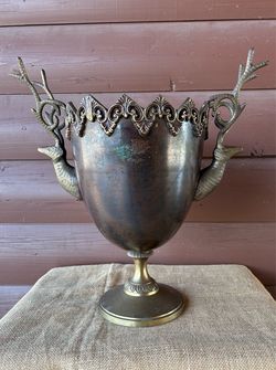 VTG- Brass Stag/Elk handled Urn/Ice bucket/planter