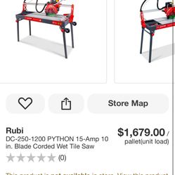 Rubi Dc (contact info removed) Python 15 Amp 10 In Blade Corded Wet Tile Saw 