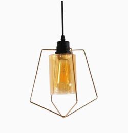 Brand New In Box Amber Glass Gold Pendant Light / Hanging Lamp