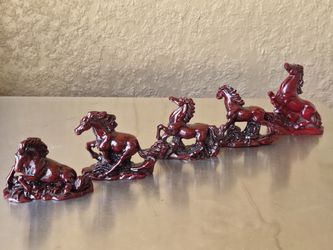5 Vtg Chinese Red Resin Horse Zoadic Figurines Oriental Small 3"x2" to 3"x3.5"