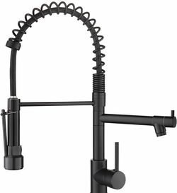 Black Kitchen Faucet with 2 Function Sprayer,Commercial Stainless Steel Single Handle Single Hole Spring Matte Black Kitchen Faucet