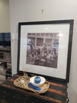 Black & White Framed Photograph of the Mustangs of Las Colinas. 39.5" X 39.5"