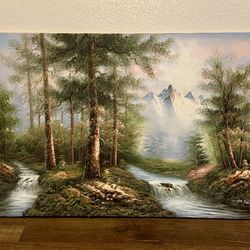 M. Scott Oil (24x36) Snowy Mountain Forest Painting