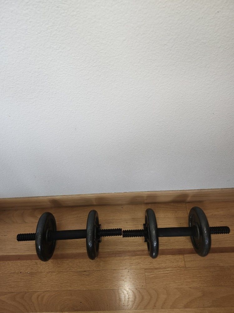 2 New 15 lb Dumbbells w/ Handles & Collars