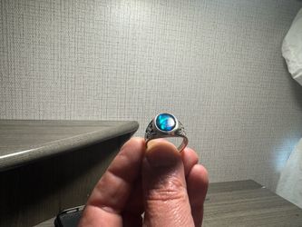 Sterling Silver Vintage Navajo Thunderbird Blue Abalone Mens Ring