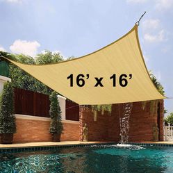 $40 (New in Box) Square 16x16 ft sun shade sail outdoor canopy top cover 185gsm 95% uv block w/ ropes