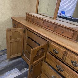 Solid wood dresser and mirror