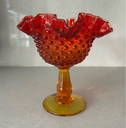 Fenton Glass Amberina Hobnail Ruffled Pedestal Compote Dish