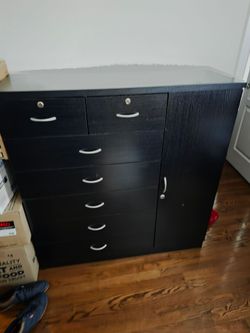 Black Multi-Drawer Storage Cabinet with Door