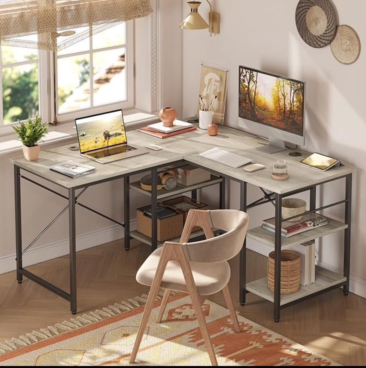 (2) Corner - L Shaped Office Desks With Power Outlet /USB Port On Top