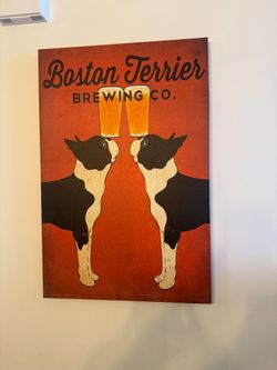 Boston Terrier Brewing Co. Canvas Wall Art – 26" x 24" – Vintage Bar Decor