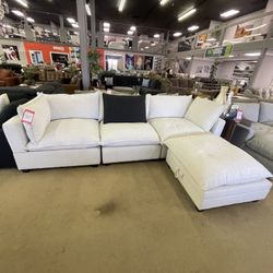 Santa Monica Sand Boucle Modular Sectional w/ Storage Ottoman / 4pc