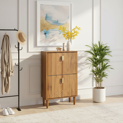 Homy Casa Ghent 23" Walnut Modern Shoe Storage Cabinet with 2 Flip Drawers