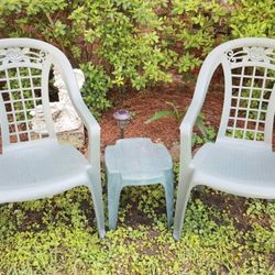 Two Resin Outdoor Chairs with Table Heavy Duty

